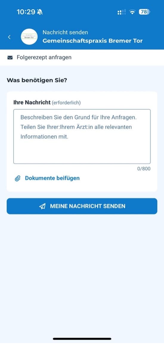 Textfeld für die Nachricht mit dem Button Meine Nachricht senden